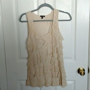 Express Ruffle Lace Tank Top Cream